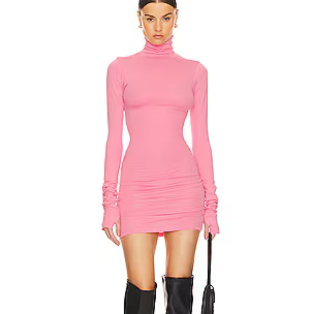 Helsa Ruched Bodycon Dress with Mock Neck